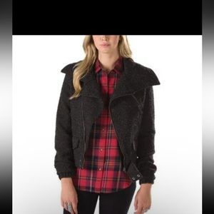 Vans WOMENS JAMIE  Jacket BLACK COAT PARKA WOOL MIX MOTO INSPIRED - Medium